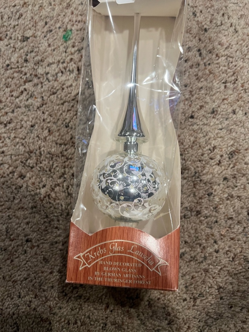 Krebs Glas Lauscha Silver Glass Tree Topper